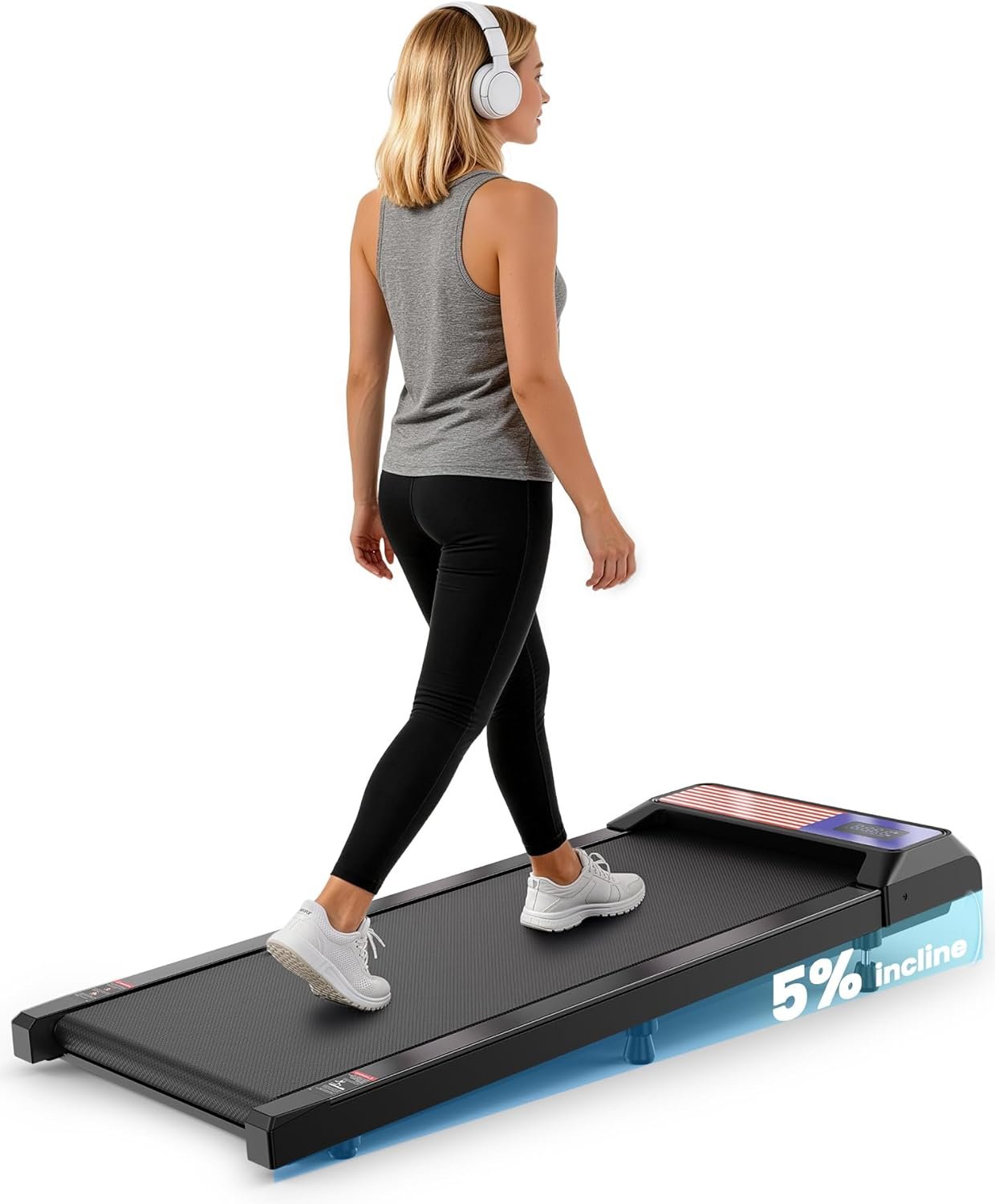 Walking Pad Treadmill with 5% Incline, Under Desk Treadmill for Home Office, 2.5HP Quiet Portable Walking Pad, 265 lbs Capacity, Compact Treadmill for Small Spaces with 15″ x 35.4″ Belt