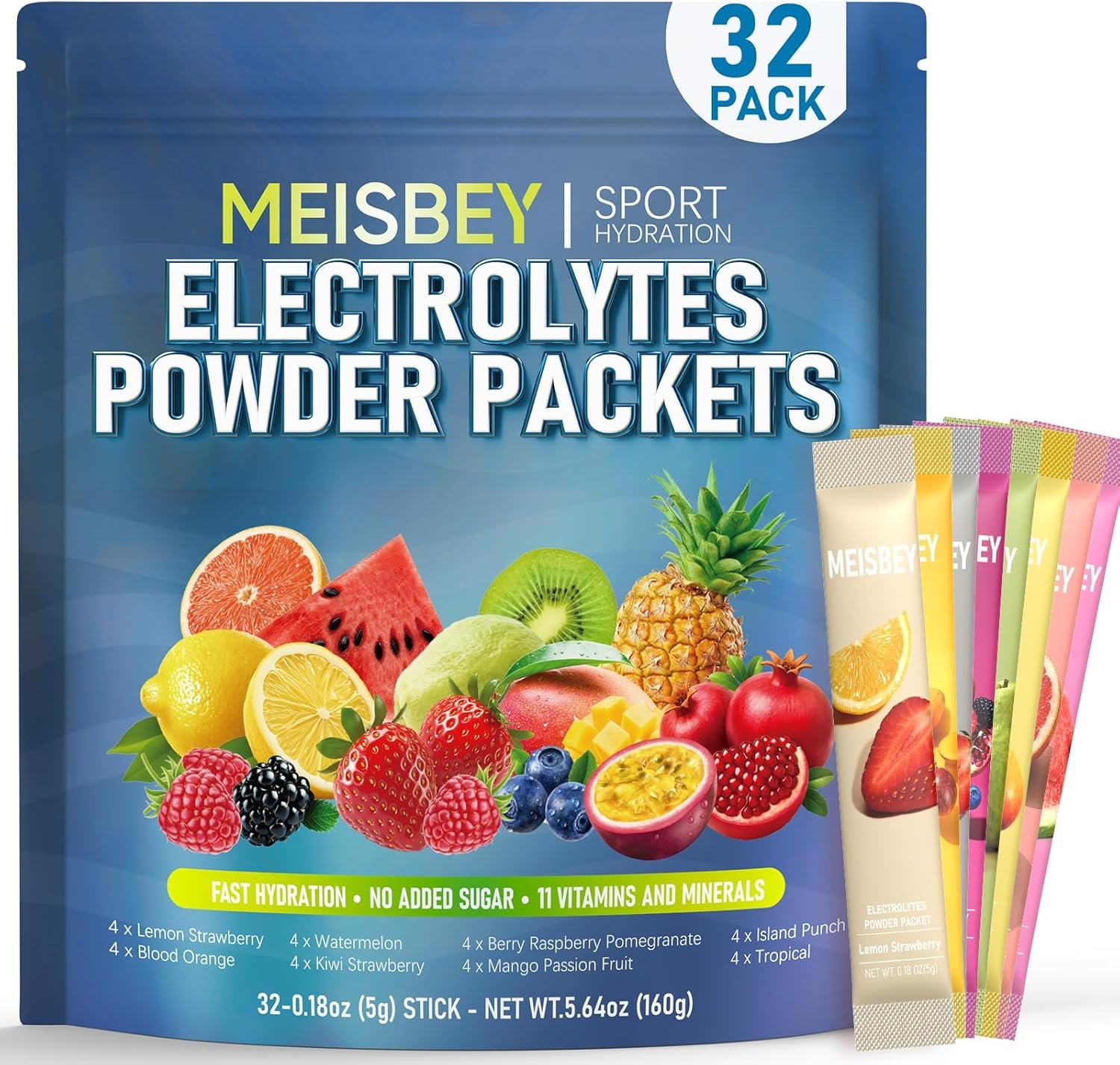 Electrolyte Powder Packets – 32 Sticks Sugar Free Hydration Packets, Liquid Daily IV Electrolyte Hydration Powdered Drink Mix with 11 Vitamins & Minerals, Keto Friendly, Vegan, Non-GMO