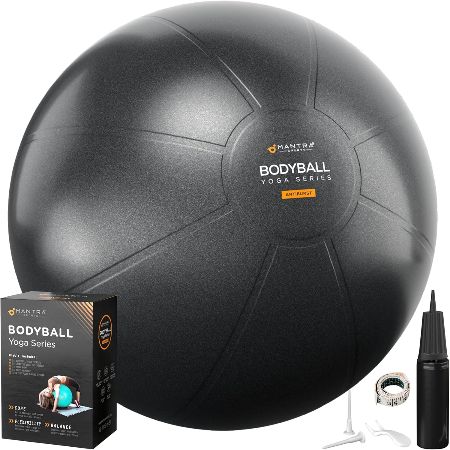 MANTRA SPORTS Exercise Ball – Yoga Ball for Pilates & Fitness – Birthing for Pregnancy, Stability, Core, Balance, Therapy for Physical Rehab, Workout for Home Gym & Office Chair, Fast Pump Included