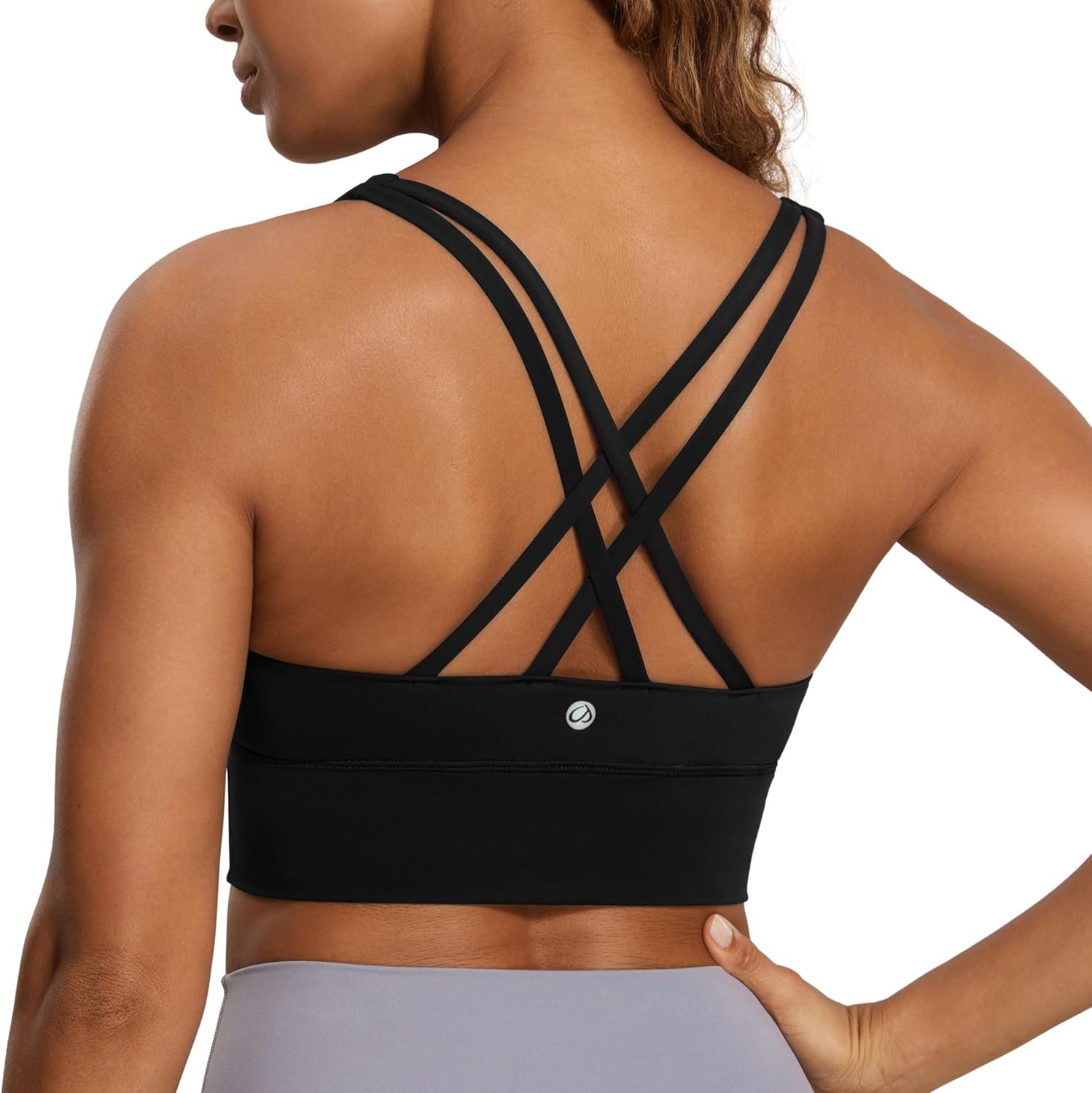 CRZ YOGA Naked Feeling Strappy Longline Sports Bras for Women – Medium Impact Criss Cross Yoga Padded Workout Crop Top