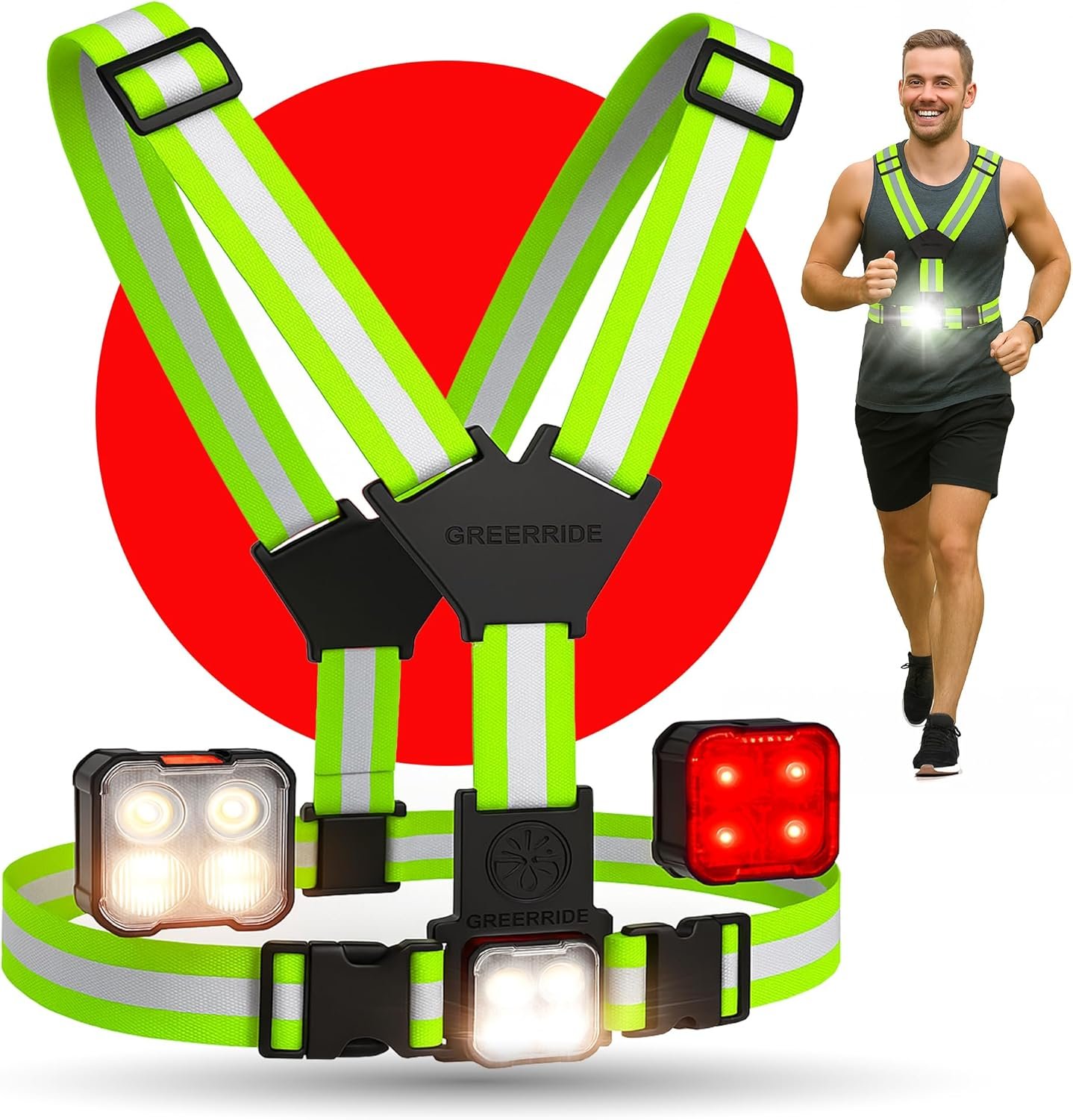 Running Light Vest – Lighted Vest for Night Walking with Removable Rechargeable LEDs, Reflective Safety Gear for Men and Women to Provide High Visibility, Gift for Runners and Bikers