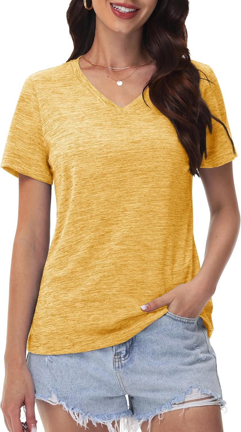 MAGCOMSEN Workout Tops for Women UPF 50+ Quick Dry Short Sleeve Sun Protection V-Neck Shirts Lightweight Hiking T Shirts