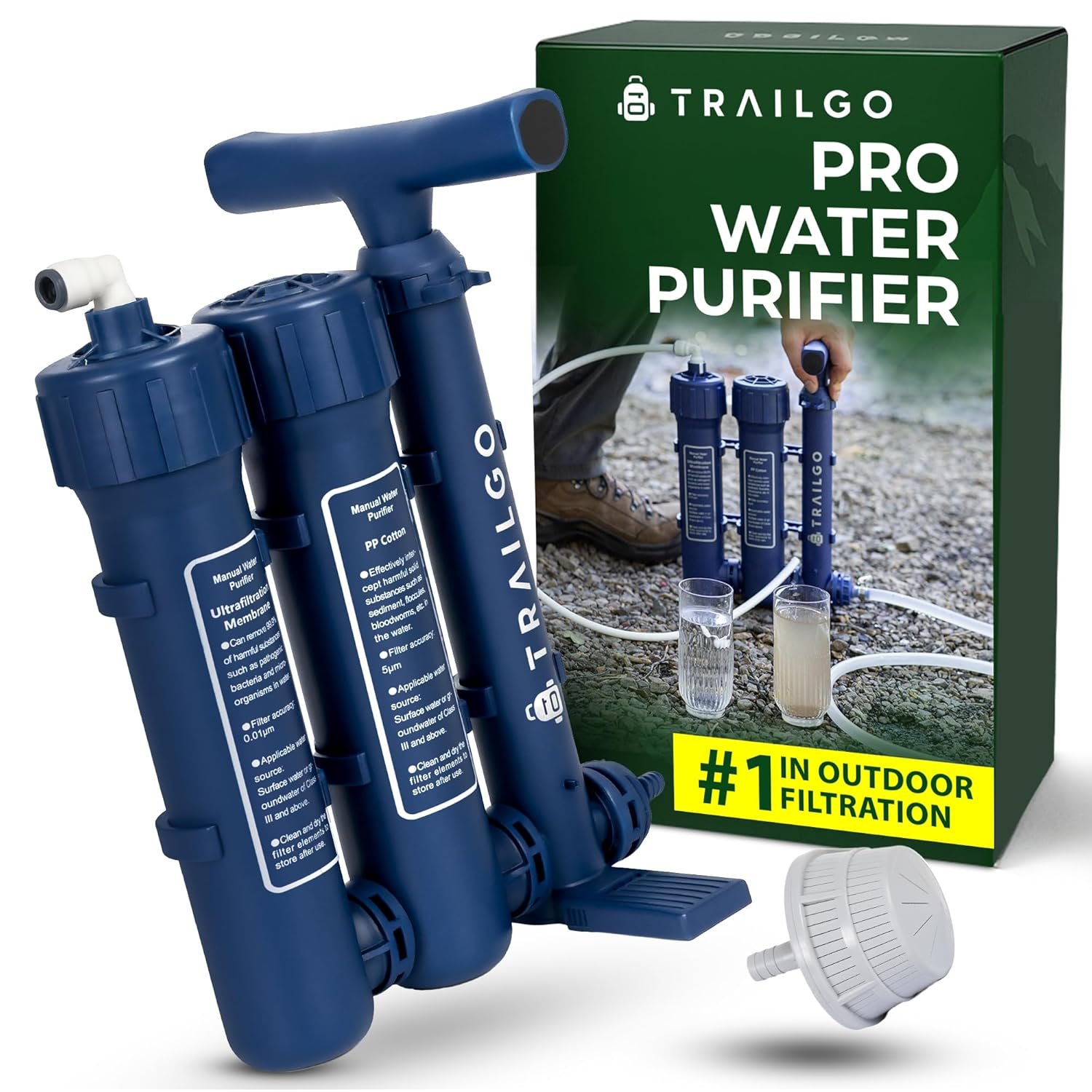 Pro Water Purifier Water Purification System for Survival – High-Volume Hand Pump Portable Water Filter for Camping, Hiking, Hunting, Emergency Preparedness – 3-Stage Water Filtration System