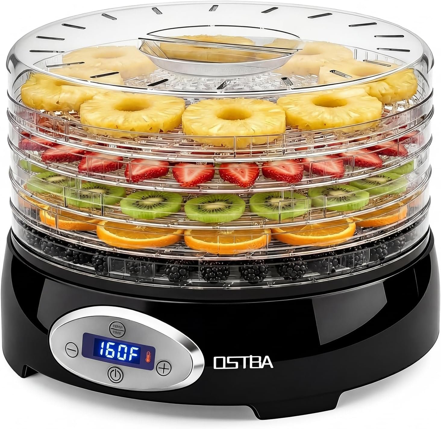 OSTBA Food Dehydrator, 5 BPA-Free 12.2″ Trays, Adjustable Temp 95–160℉, 48H Timer, 420W Food Dryer for Fruits, Veggies, Jerky, Herbs, Home Use, BPA-Free