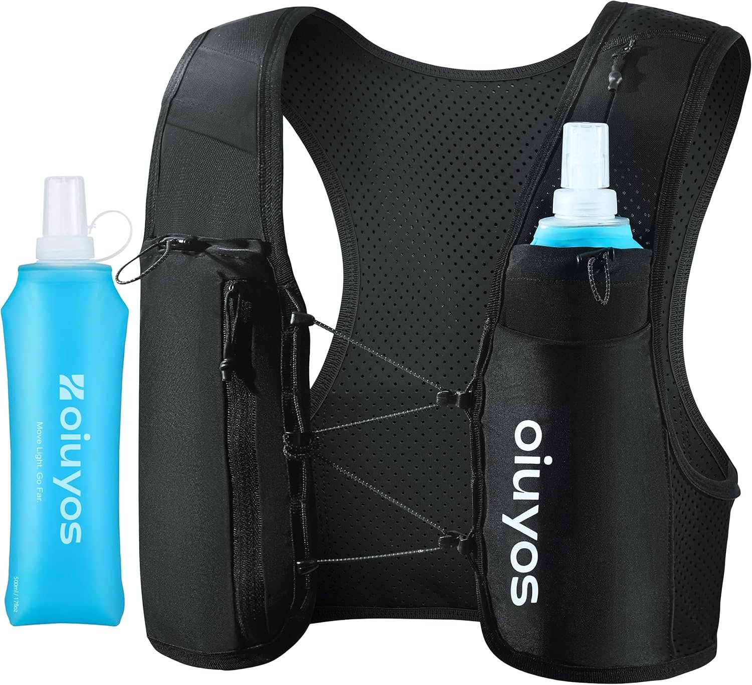 Running Vest for Women Men – Adjustable Chest Straps Running Hydration Vest with 500ml Soft Flask & Phone Holder – Lightweight Reflective Hydration Backpack for Runner Marathon Essentials