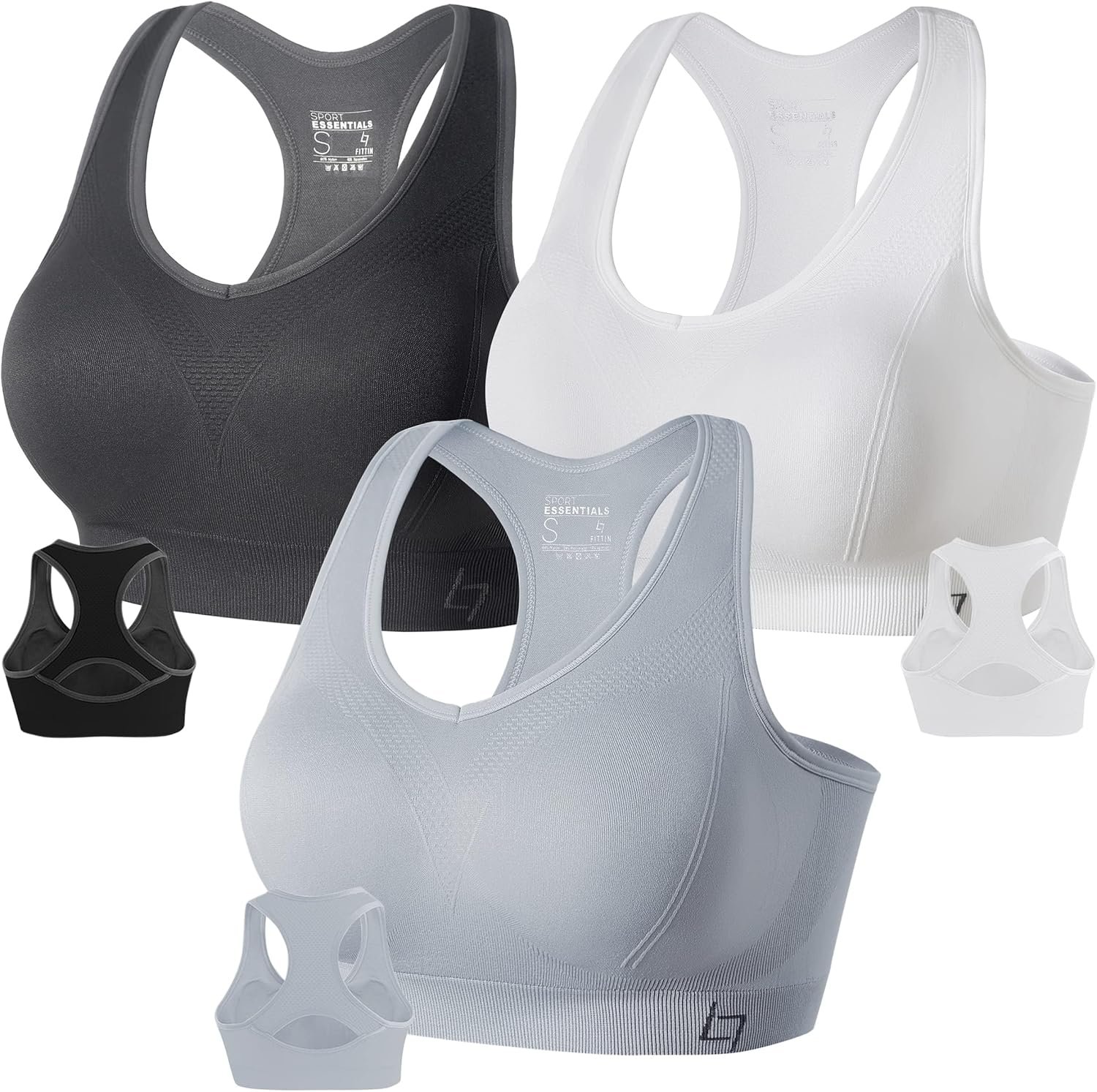 FITTIN Racerback Sports Bras for Women – Padded Comfortable Seamless Support for Yoga Workout Gym – for Plus Size Large Bust