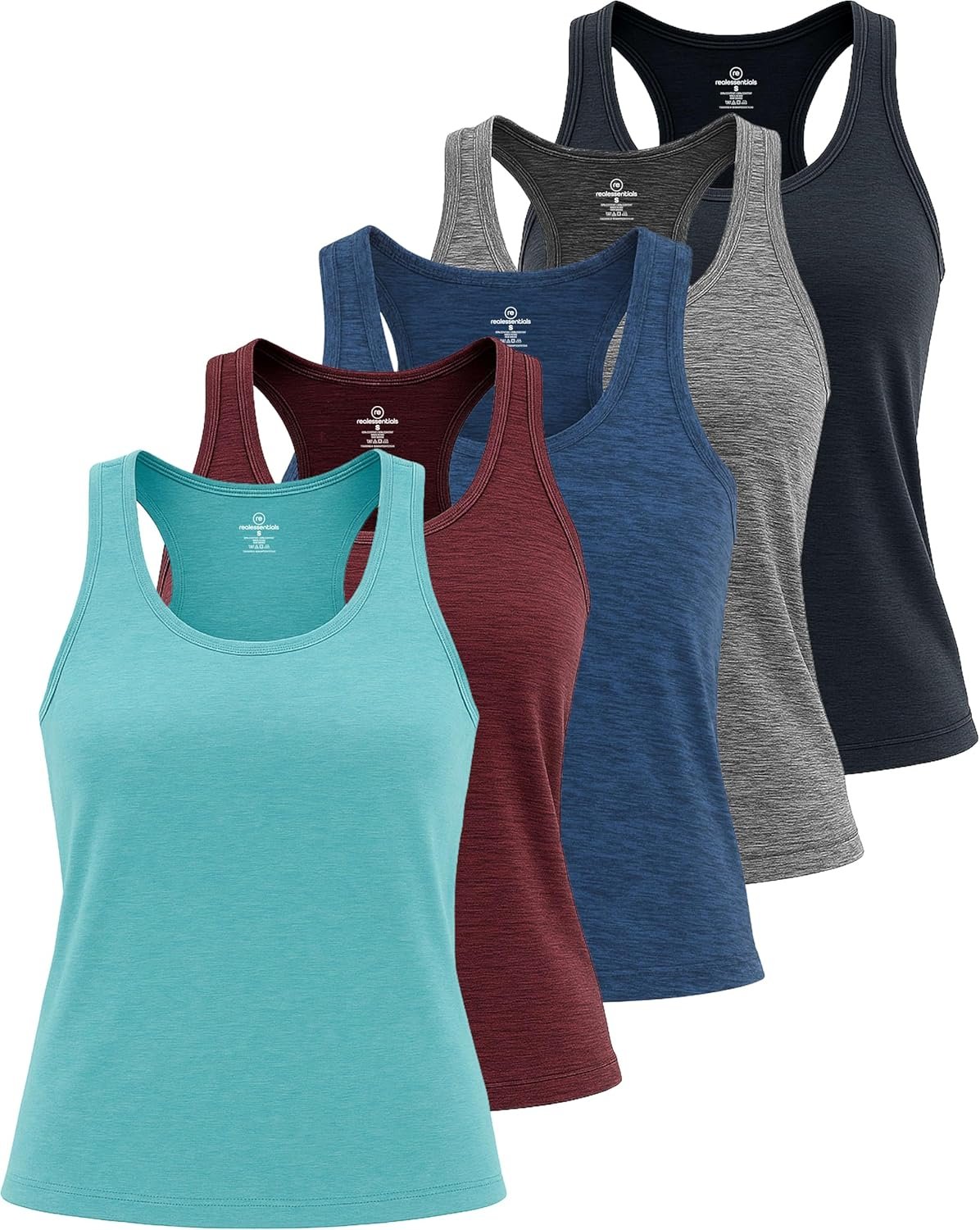 Real Essentials 5 Pack: Women’s Racerback Tank Top Dry-Fit Athletic Performance Yoga Activewear (Available in Plus Size)