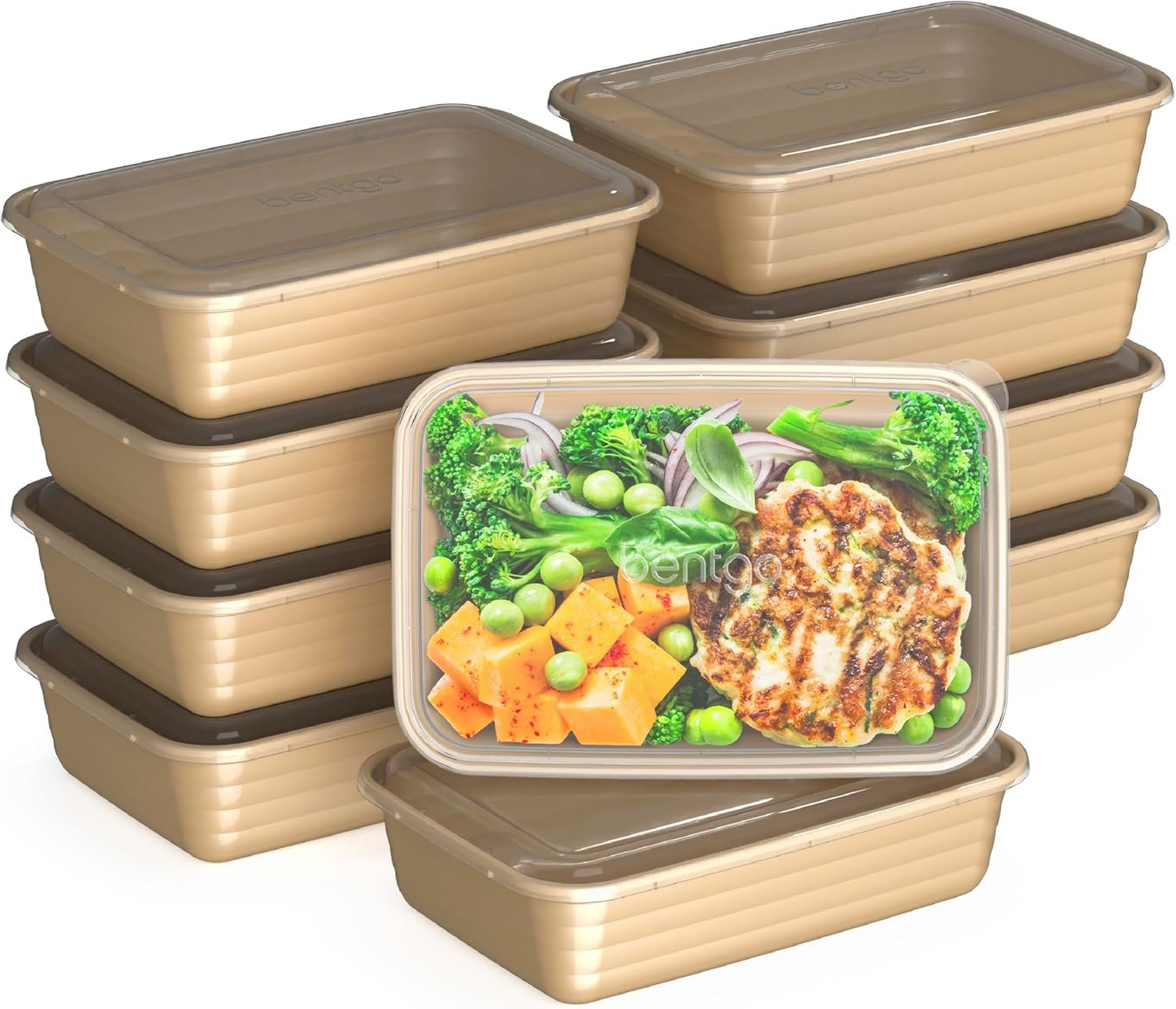 Bentgo Prep – 20-Piece 1-Compartment Reusable Meal Prep Containers with Lids, PFAS & BPA Free Materials, Durable, Microwave, Freezer, & Dishwasher Safe To Go Food Storage (Gold)