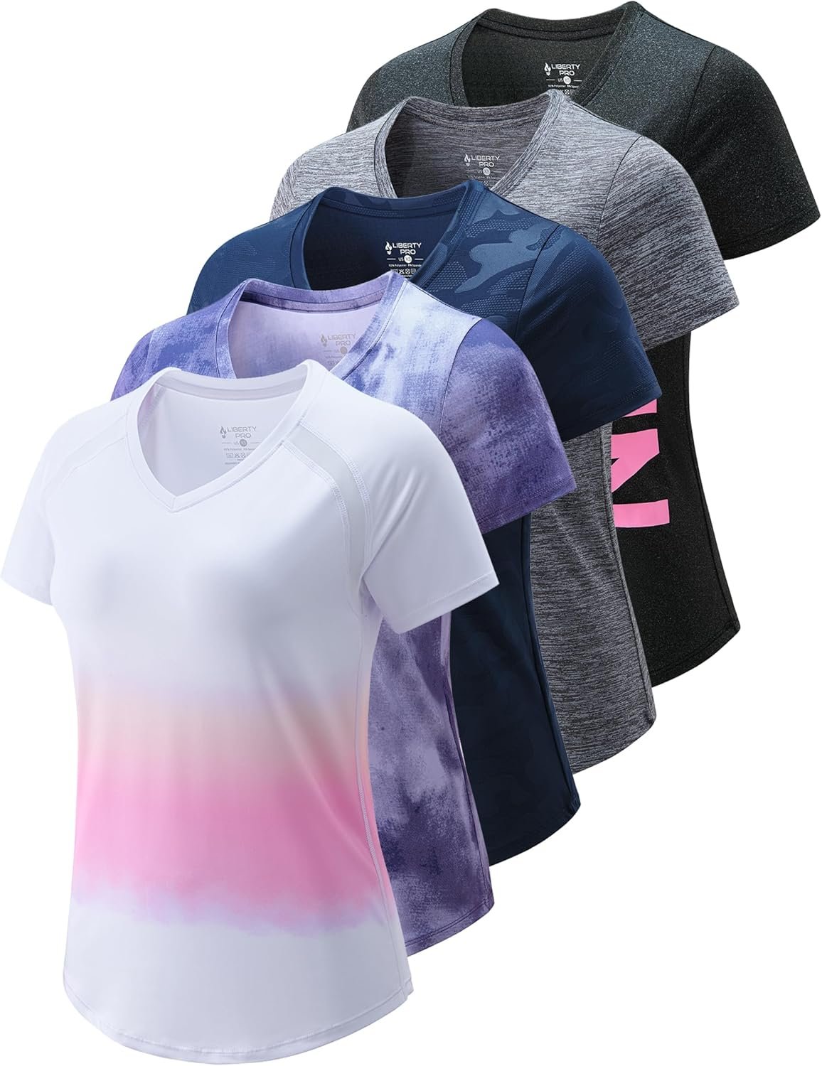 5 Pack: Women’s Dry Fit Short Sleeve T Shirts, Athletic Workout Tee Tops for Gym Yoga Running