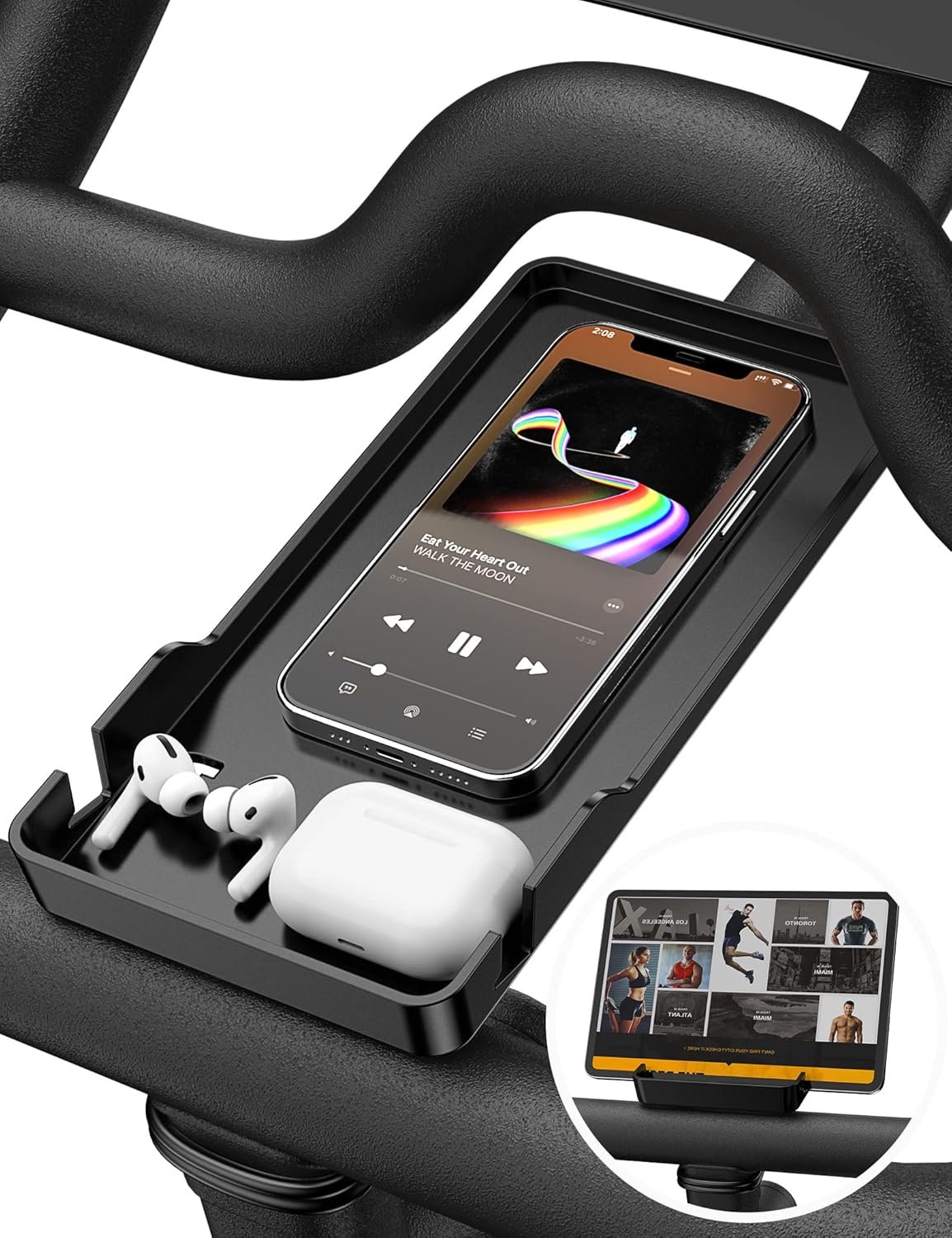 Phone Holder for Peloton Bike & Peloton Bike +, Peloton Bike Accessories, Built-in Anti-Slip Silicone mat Mount Tray, Peloton Phone Holder for iPhone, iPad – Easy Installation