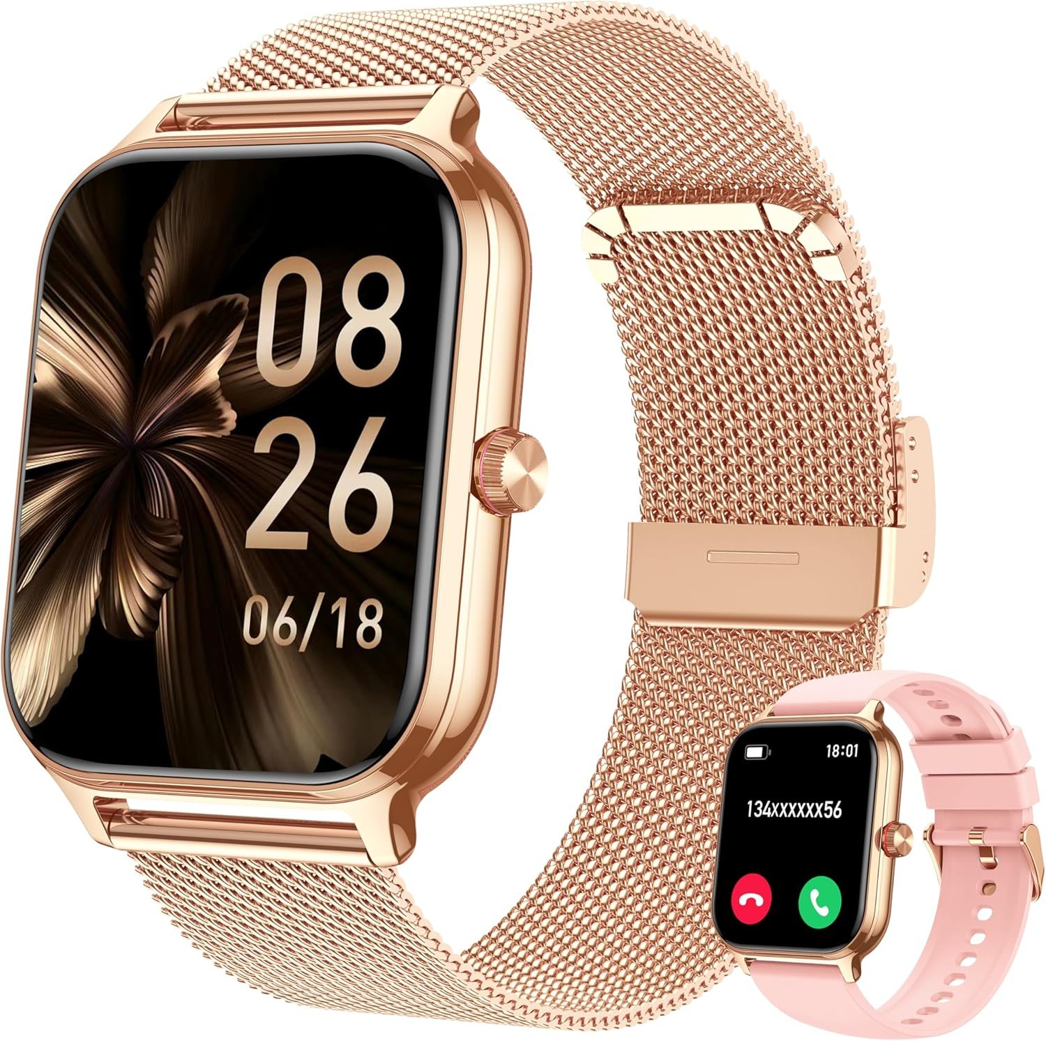 Smart Watch for Women & Men, 2026 New 1.96’’ Reloj Inteligente Para Mujer Answer/Make Calls, Blood Pressure, HR, Sleep Monitor, 100+ Sport Modes, Voice Assistant Fitness Watch for iOS Android Phone