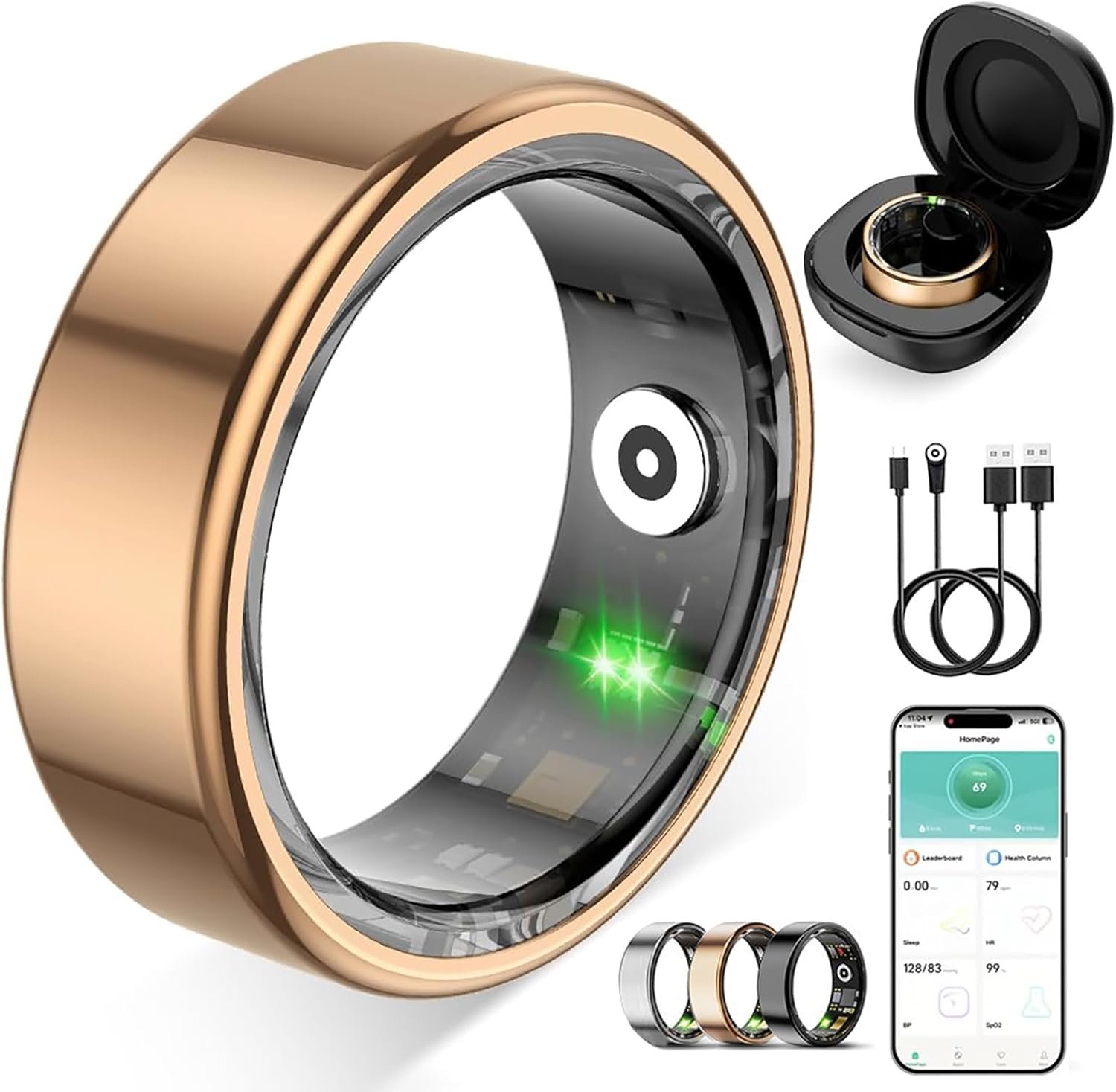 Smart Ring for Women Men(Rose Gold, 8)