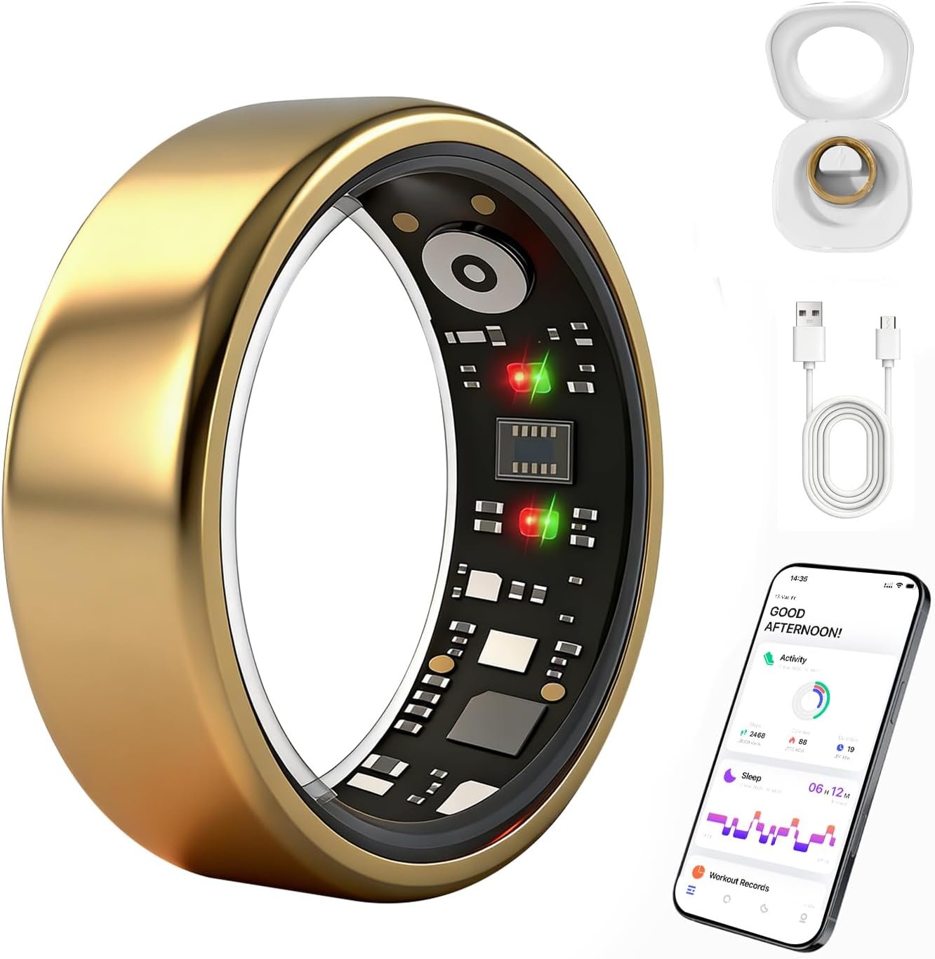 Smart Ring for Women Men, Health Fitness Ring Gen 3 with Free App No Subscription Fee, Stress & Sleep Monitor, Heart Rate & Step Tracker, IP68 Waterproof, Android/iOS Compatible (Gold,10)