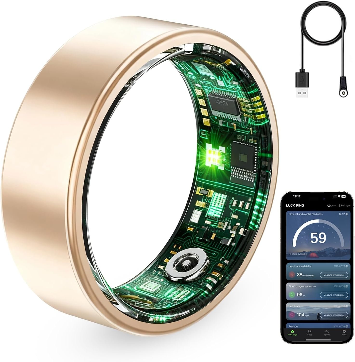 Smart Ring for Women & Men, Fitness Tracker Ring with Heart Rate Monitor, HRV, Sleep Tracking, No Subscription Fee, 10ATM Waterproof Activity Ring for Android & iOS (Rose Gold, 8#)