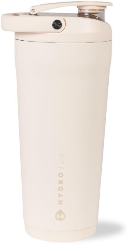 HydroJug 24 oz New Stainless Steel Shaker – Insulated, Leakproof, BPA-Free with Silent Mixing Grate – No Clumps, No Noise – Premium Shaker for Fitness, Sports & Everyday Use, Cream