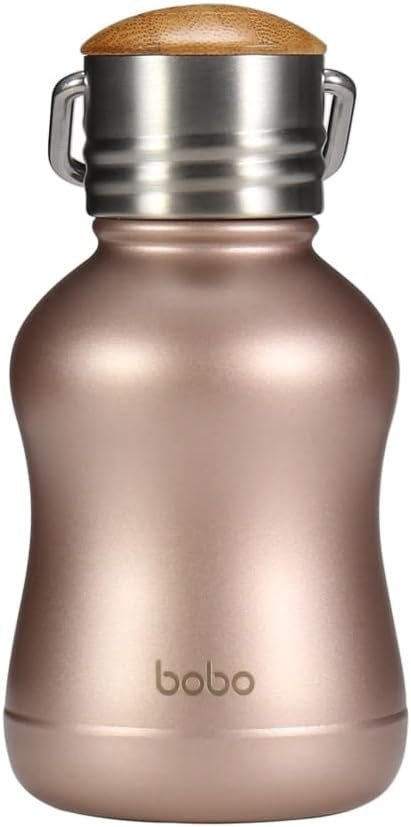 YOHKOH Mini Vacuum Insulated Water Bottle With Bamboo Lid – Stainless Steel Thermos Water Bottle for Women Girls Kids, Metal Sports Hot and Cold Water Bottle Leak-Proof BPA-Free (6.4oz,Gold)