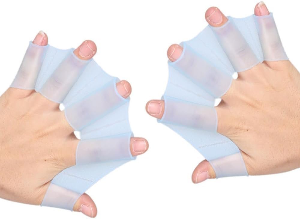 2Pcs Blue Silicone Swim Gear Fins Hand Webbed Flippers Training Glove Fingers Hand Palm Webbed Flippers Training Gloves Water Resistance Swimming Aquatic Gloves Sports and Outdoors