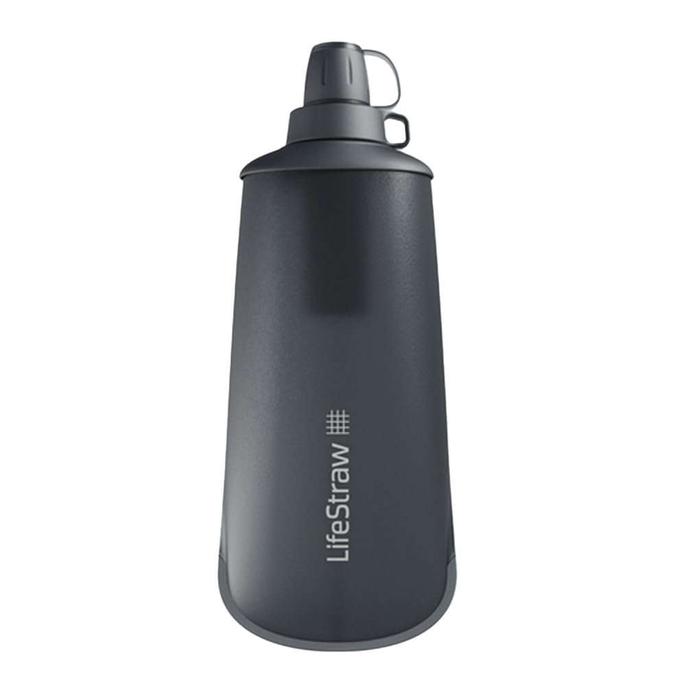 LifeStraw Peak Series – Collapsible Squeeze Bottle Water Filter System – 650ml for Trail Running, Through Hiking, Travel, Cycling, and Fishing; Dark Mountain Gray
