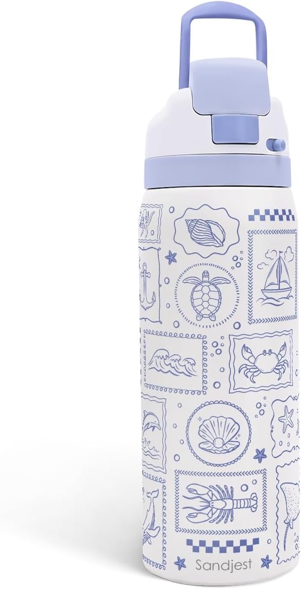 Sea Animals Stainless Steel Water Bottle, Vacuum Insulated, Push-Button Lid, 32 oz, Gifts for Women Girls Friends Teens Birthday Christmas