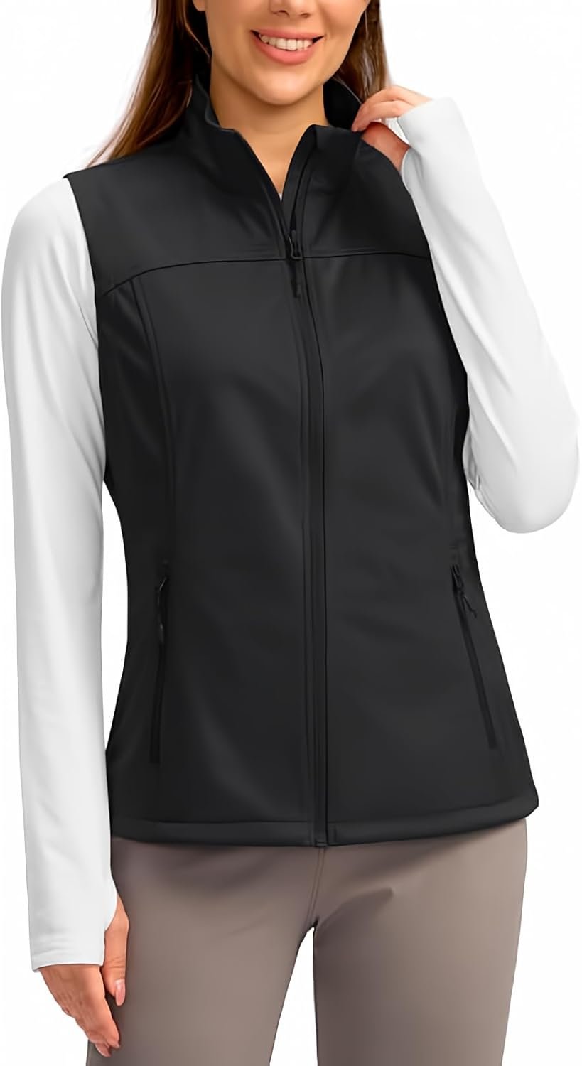 Soothfeel Women’s Vest with Zipper Pocekts Lightweight Softshell Sleeveless Jacket Hiking Travel Golf Running Vest for Women