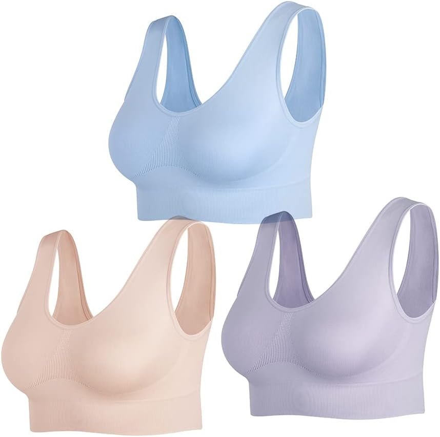 Women’s Wireless Sleep Bras Unpadded Seamless Comfort Bras Throw-on Wirefree Bralettes 3 Pack