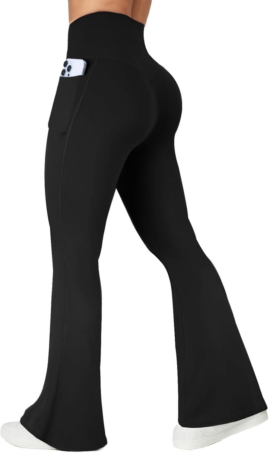 COPYLEAF Flare Leggings with Pockets for Women Seamless Crossover Yoga Pants with Tummy Control Bootcut Work Pants Trendy