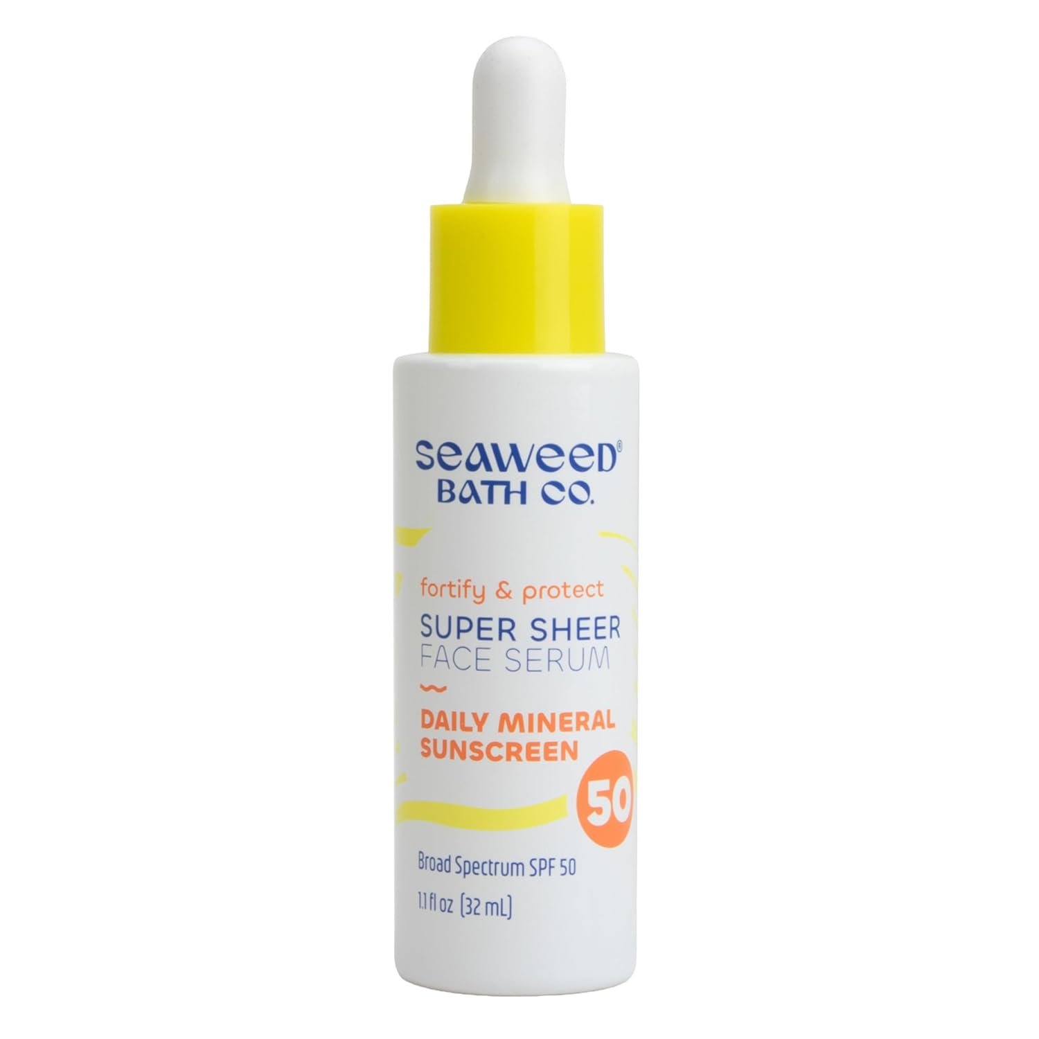 Seaweed Bath Co. Super Sheer Face Serum SPF 50 – Lightweight Mineral Sunscreen with Zinc Oxide – Hydrating Daily Facial SPF with Seaweed, Collagen & Ceramides, 1.1 oz