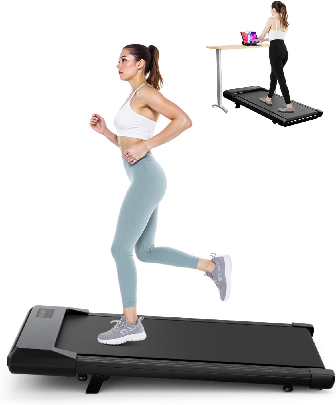 SupeRun Walking Pad with Incline, Under Desk Treadmill, 3 in 1 Portable Treadmills for Home with Remote Control LED Display, 2.5 HP Quiet Mini Treadmill for Office Home Use, 300 Lbs Capacity