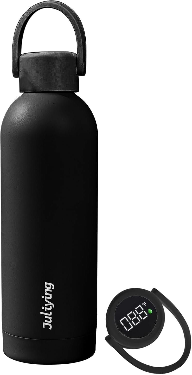 Insulated Water Bottle 25 oz with Smart Temperature Display Lid, Vacuum Stainless Steel Water Bottle for Sports and Travel (Cold for 24 Hrs), Leak-Proof (Black)
