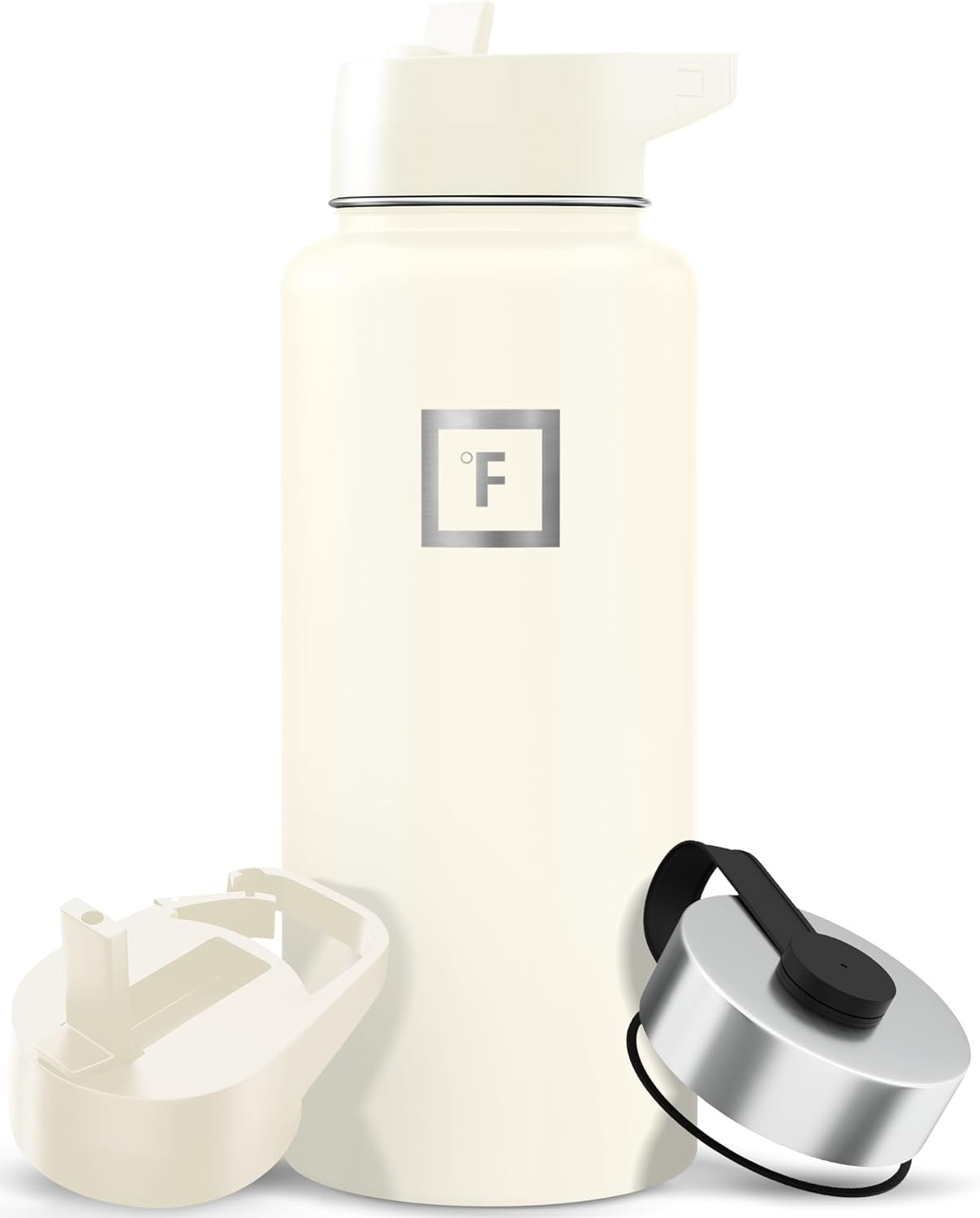 IRON °FLASK Camping & Hiking Hydration Flask with Straw, Wide Mouth Insulated Stainless Steel Sports Water Bottle – 32 oz Cashmere Cream