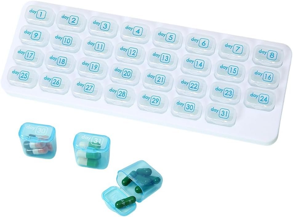 Monthly Pill Organizer 31 Day, 2026 Upgraded Large Portable Travel Pill Box, 30 Day Pill Case Small Compartments to Hold Vitamin and Travel Medicine Organizer, Daily Pill Case (Transparent)