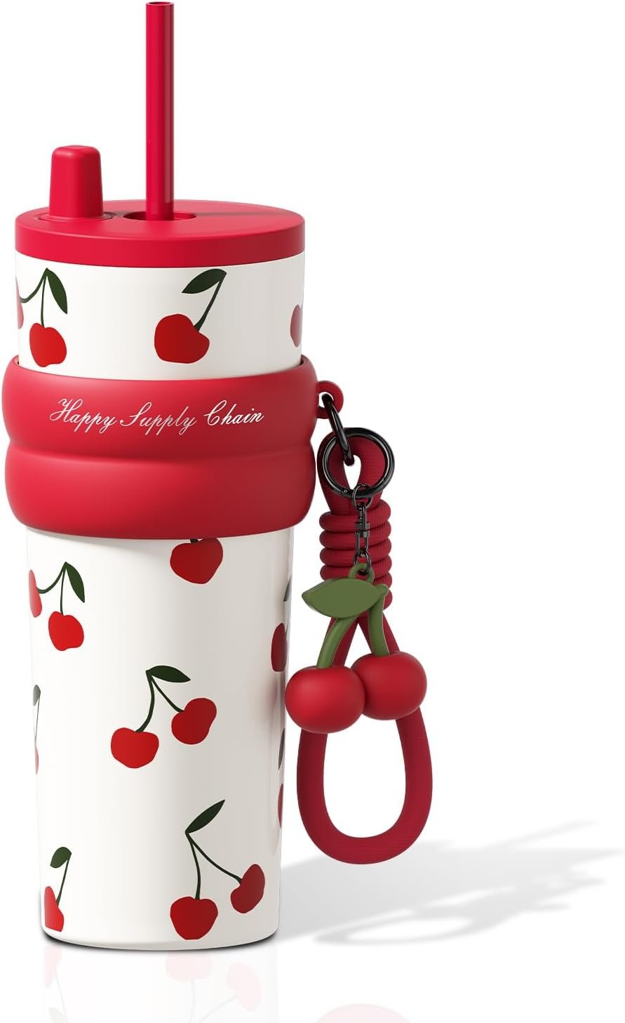SDGA+ 24 oz Stainless Steel Tumbler with Lid and Straw, Insulated Water Bottle Leak Proof for Hot and Cold, Portable Travel Coffee Mug, Reusable Coffee Cup for Women, Cherry