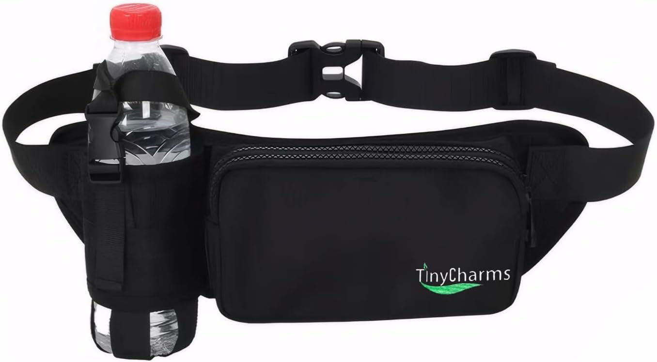 Running Belt with Water Bottle Holder for Men Women, Bounce-Free Hydration Waist Pack Fits 6.8″ Phone, Adjustable 25″-48″, Lightweight Waterproof Fanny Pack for Marathon Trail Running Hiking Cycling