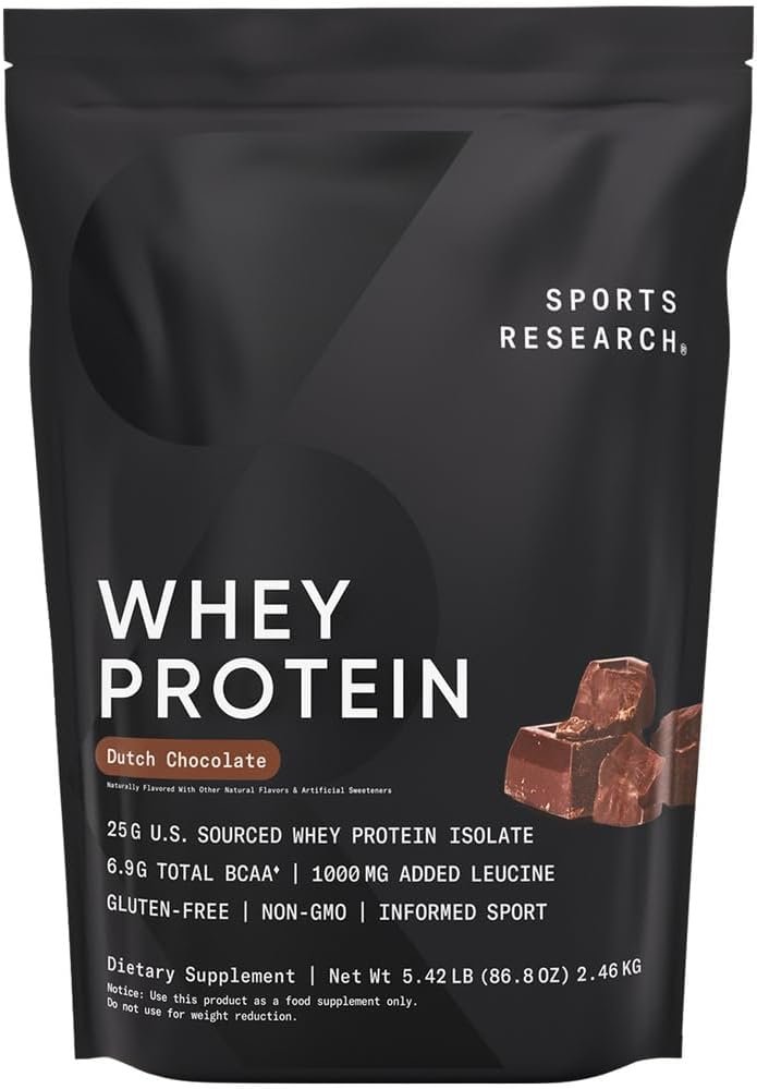 Sports Research Whey Protein Isolate – Sports Nutrition Protein Powder 25g per Serving – 5lb Bag Whey Protein – Dutch Chocolate Bulk Protein Powder, 60 Servings