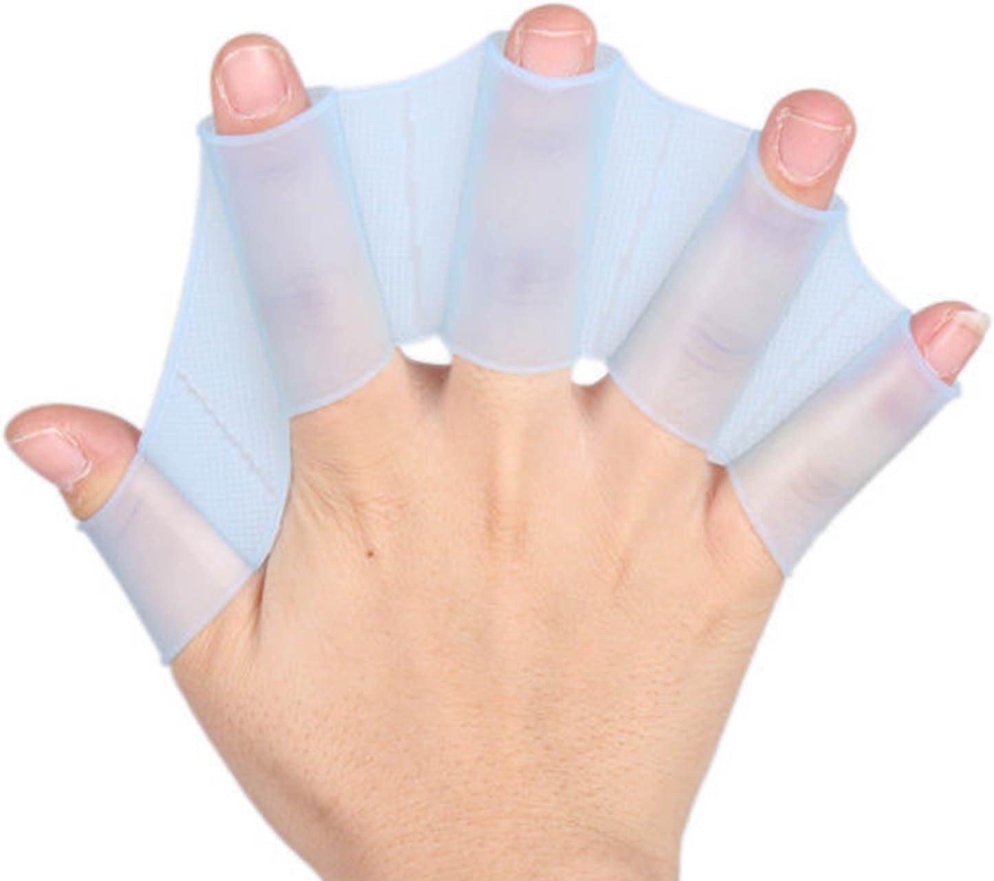 2Pcs Blue Silicone Swim Gear Fins Hand Webbed Flippers Training Glove, Hand Webbed Palm Finger Frog Type Webbed Aquatic Training Water Resistance Fitness Paddle Aerobics Snorkeling for Men Women