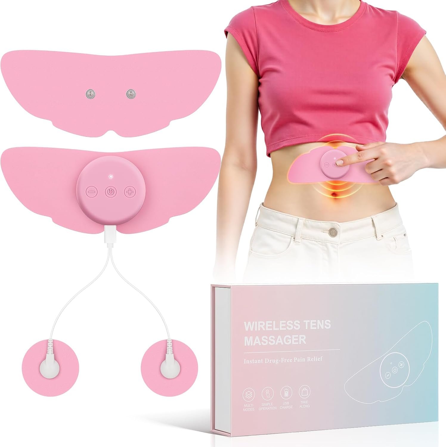 Period TENS Unit for Women Menstrual Cramp Relief, Portable & Discreet Belly Patch, Discreet Period Pain Relief, 6 Modes, 20 Intensity