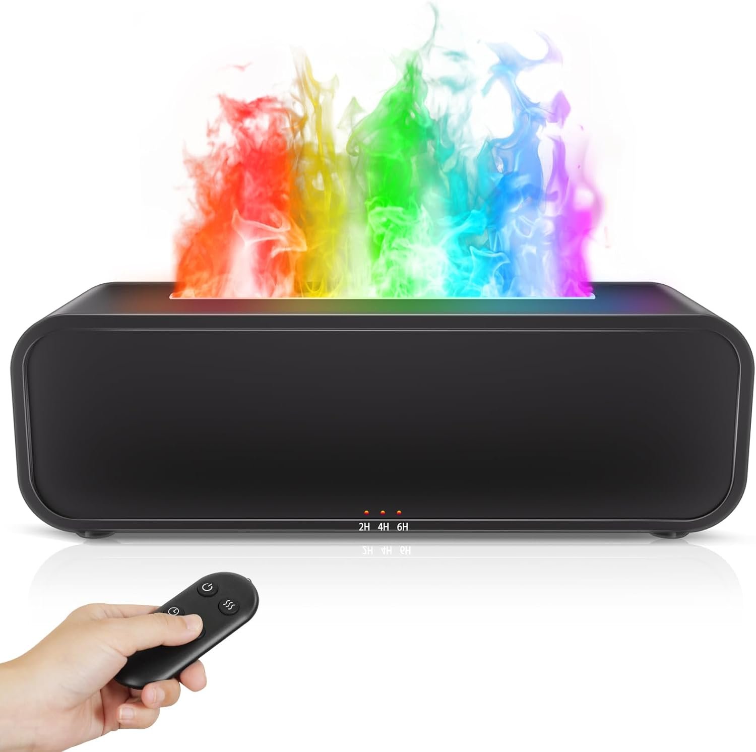 Essential Oil Diffuser, Flame Oil Diffuser – Aromatherapy Humidifier, Sound Activated Music Sync Infrared Remote Control – Perfect for Bedroom Home Office (250ml Rainbow Flame, Black)