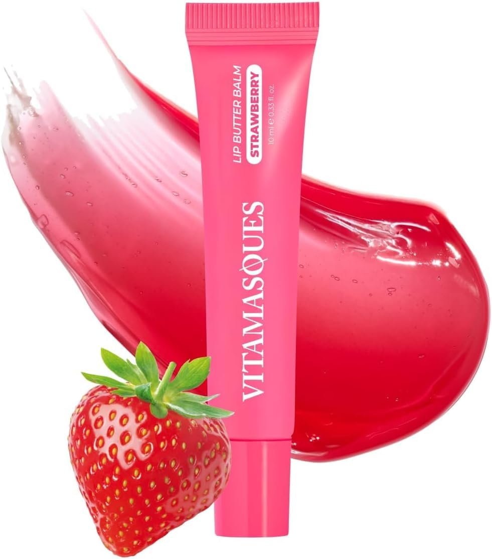 Vitamasques Lip Butter Balm Strawberry, Korean Lip Balm – Peptide Lip Treatment – Lip Balm Hydrating – Light Tinted Lip balm – Made in Korea – 0.33 fl.oz