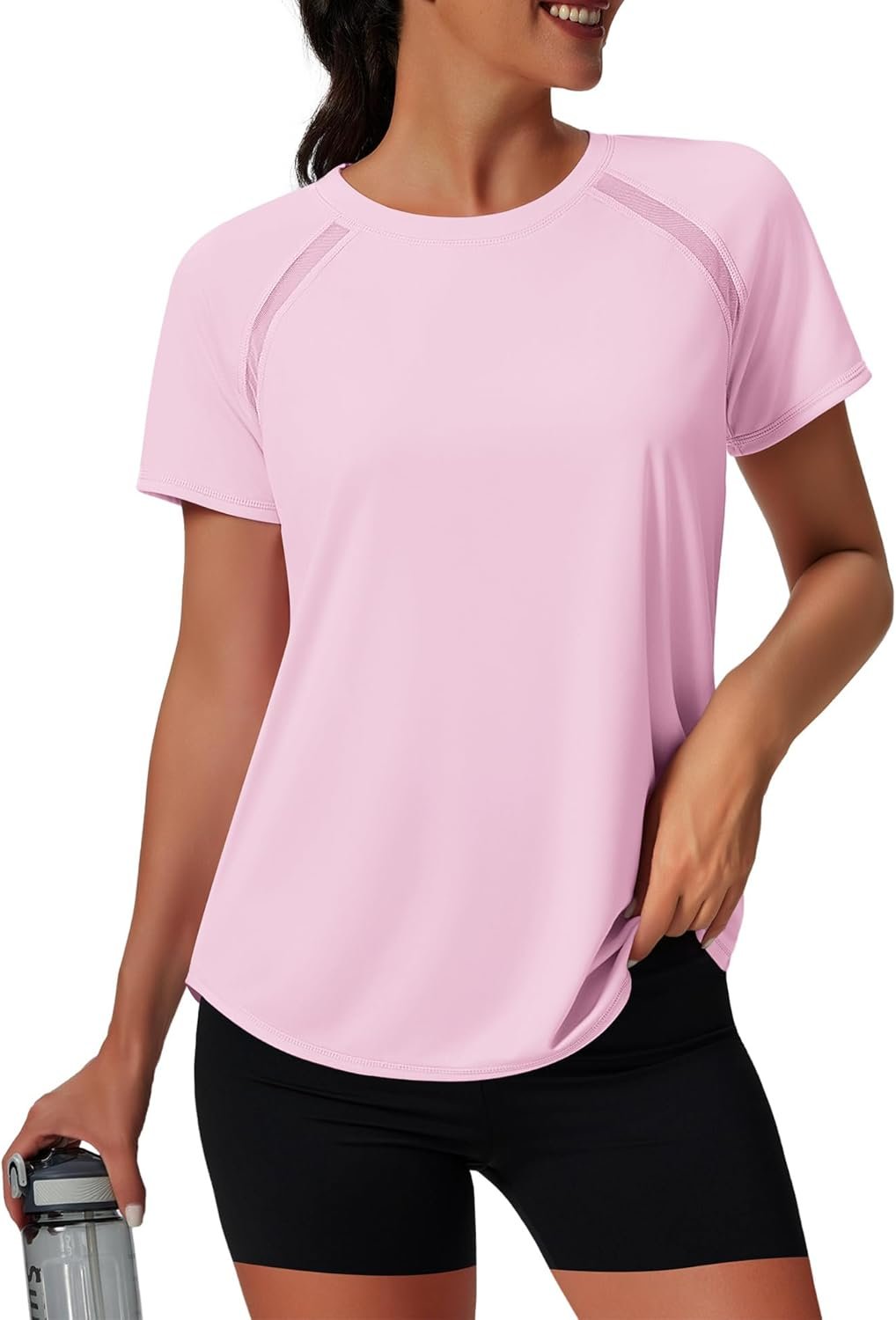 NIASHOT Womens Workout Tops Short Sleeve Yoga Pilates Outfits Athletic Gym Running UV Protection Shirts with Mesh