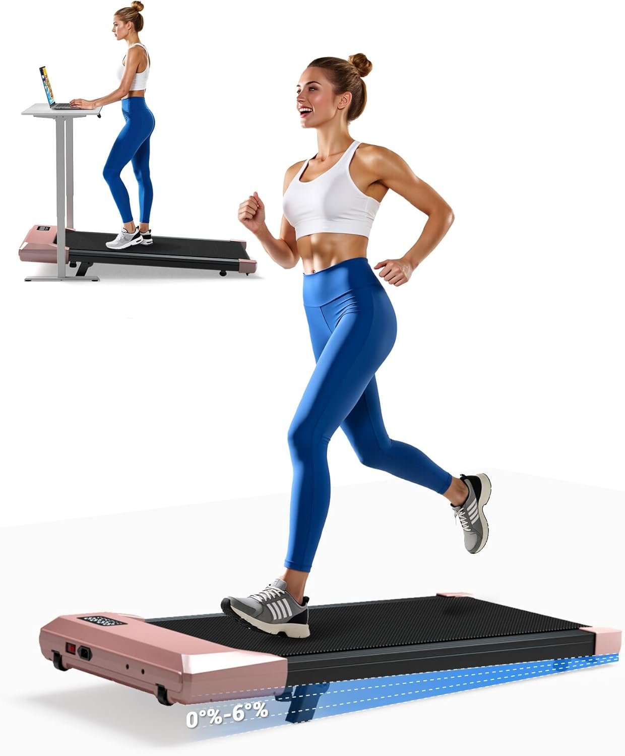 DeerRun Walking Pad Under Desk Treadmill with Incline, Quiet & Space-Saving Design for Home Office, 300 lbs Capacity, 0.6-3.8 MPH, App & Remote Control