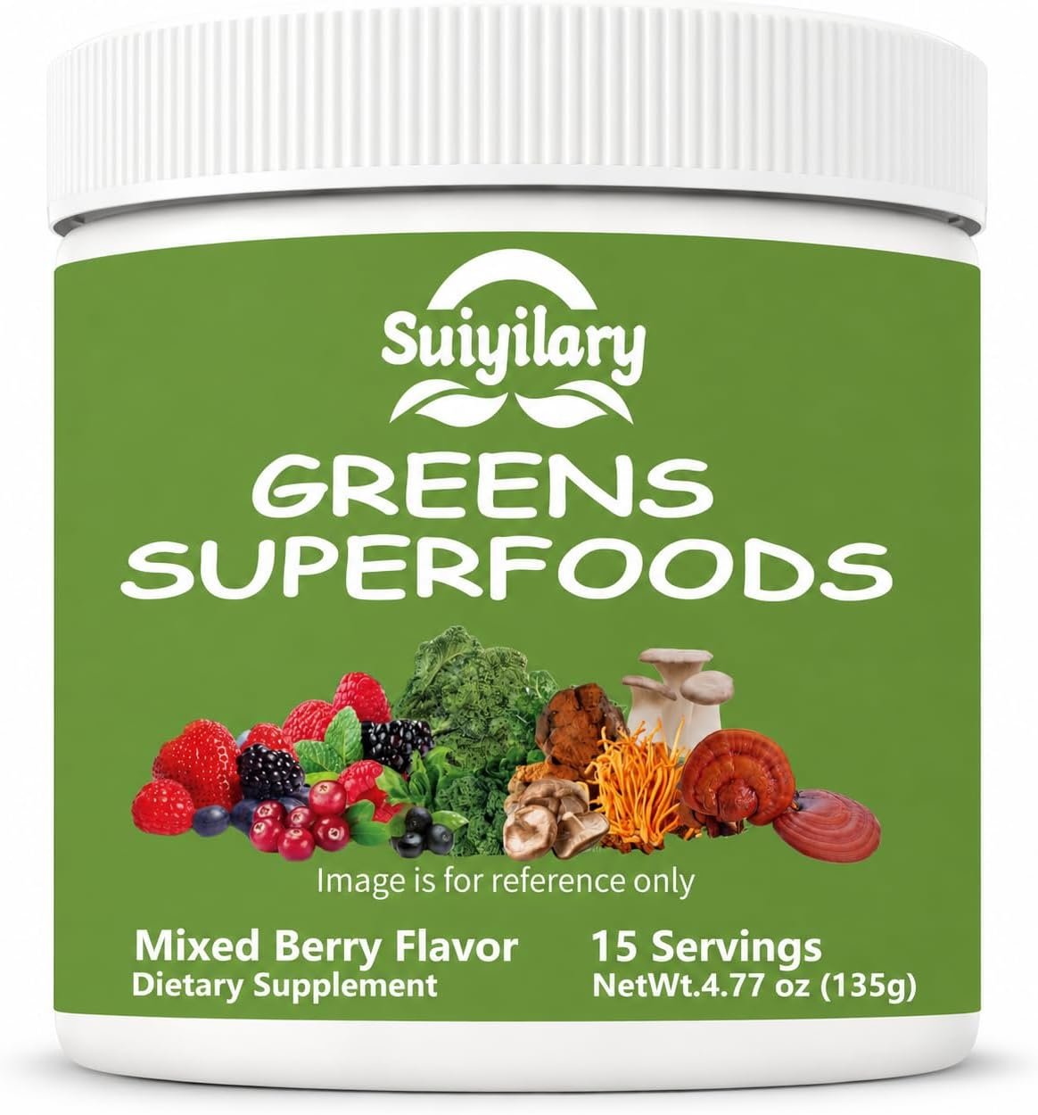 Suiyilary Greens Superfoods Powder for Digestive Health, Sugar Free Super Greens Powder, Spirulina, Chlorella for Bloating & Gut Support, Daily Support for Women, Mixd Berry (15 Servings)