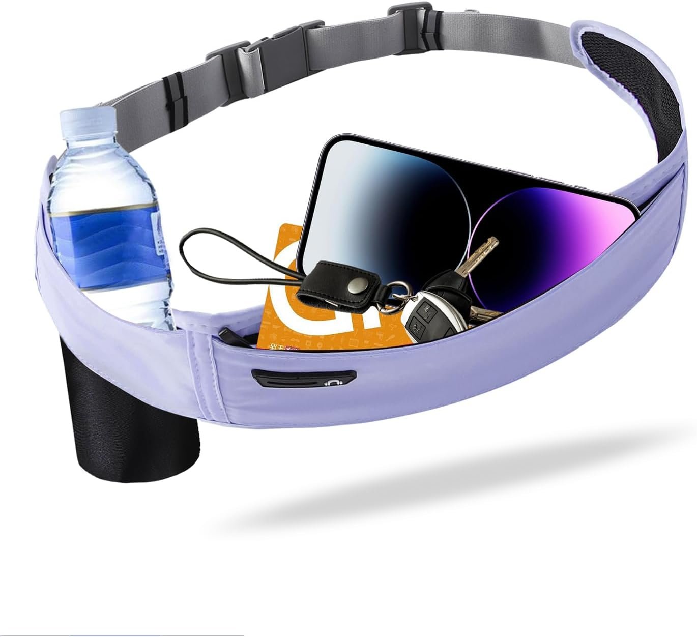 Running Hydration Belt with Water Bottle Holder for Men Women, Bounce-Free Phone Storage Waist Pack, Reflective Adjustable Marathon Belt for Jogging Trail Running,Fits All Phones(Blue)