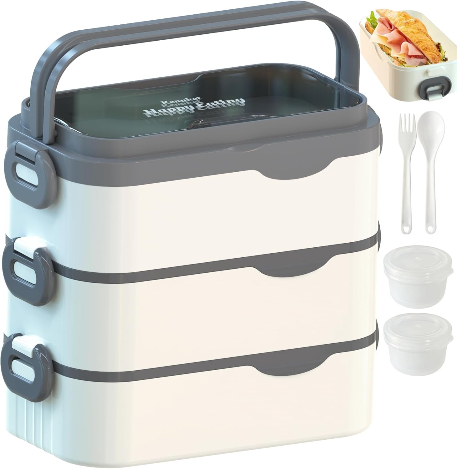 Bento Box Adult Lunch Box, Stackable 3 Layers Large Capacity Lunch Containers, Microwave and Dishwasher Safe Food Grade Containers with Utensils, Dividers and Sauce Boxes for Men, Women, Kids