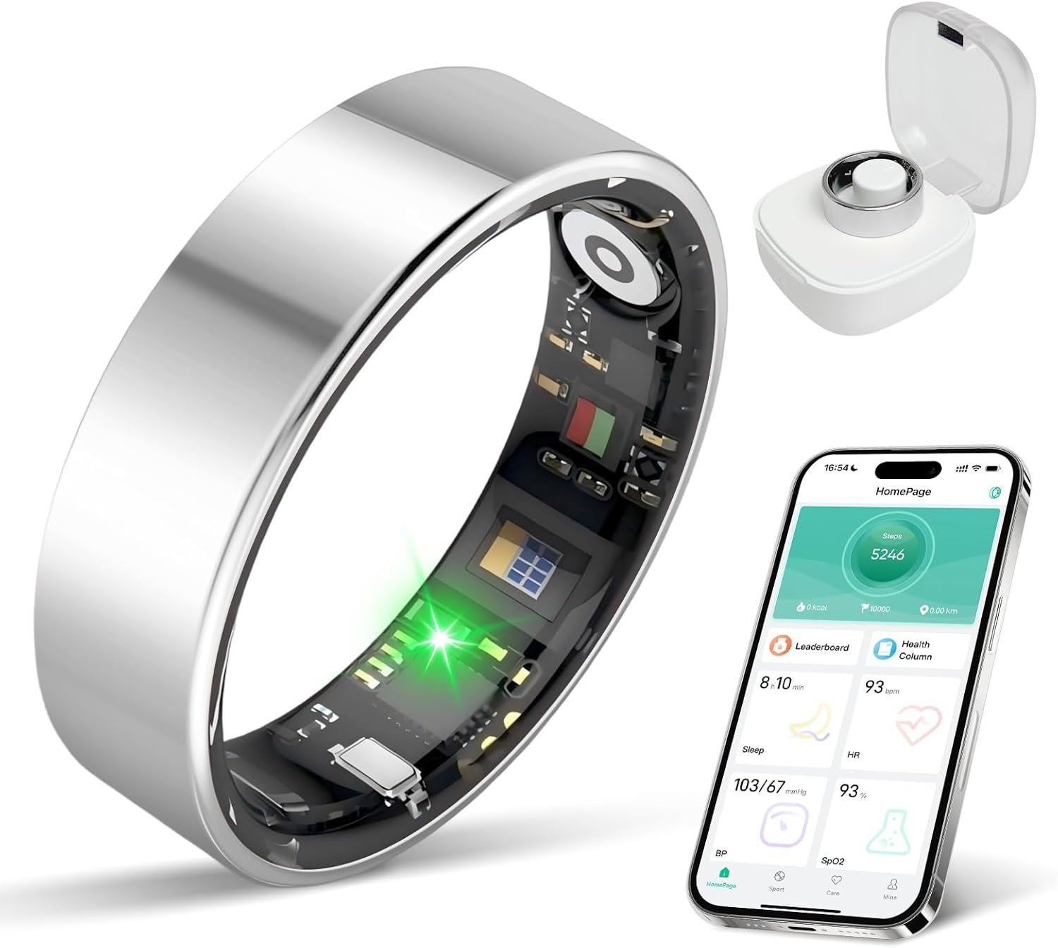 BIEMHA Smart Ring Health Tracker, Sleep/Exercise Monitoring, iOS/Android Compatible, IP68 Water Resistance, No Subscription Required, 5-Day Battery Life, Suitable for Both Women and Men (Silver, 9)