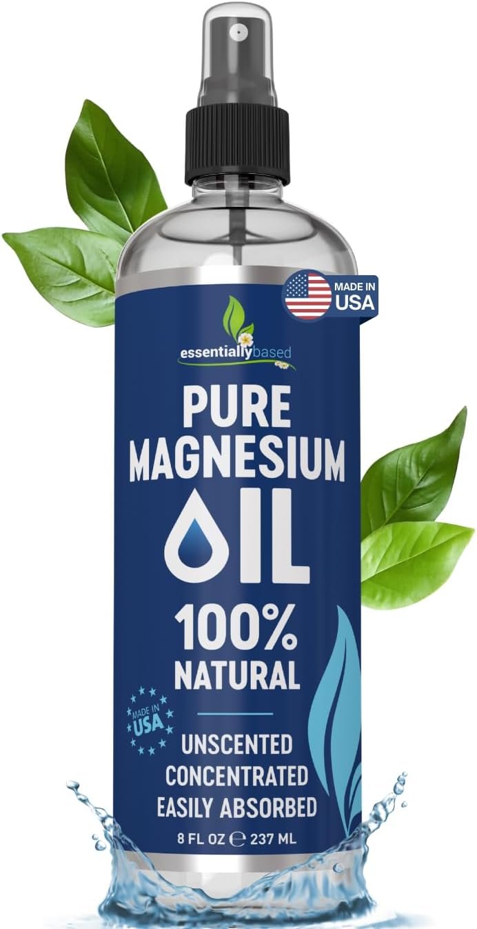 Pure Magnesium Oil Spray 8oz – Topical Magnesium Spray for Sleep & Feet – Extra Strength – USP Grade – 100% Natural and Organic Oil for Muscle Pain & Cramps – Less Sting – Less Itch – Made in USA