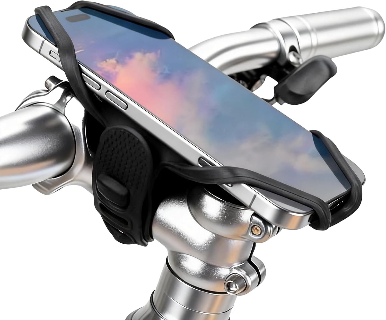 ROCKBROS Bike Stem Phone Mount, Anti-Vibration Silicone Phone Holder for Bike Stem, Secure Cell Phone Mount for Mountain & Road Bike 4-7 Inch, No Shake Sturdy Bicycle Stem Phone Holder