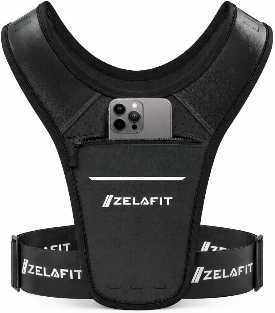 ZelaFit™ Running Phone Holder Vest for Women & Men – Lightweight Running Gear and Everyday Running Essentials – Chest Rig Phone Holder for Running (Black)