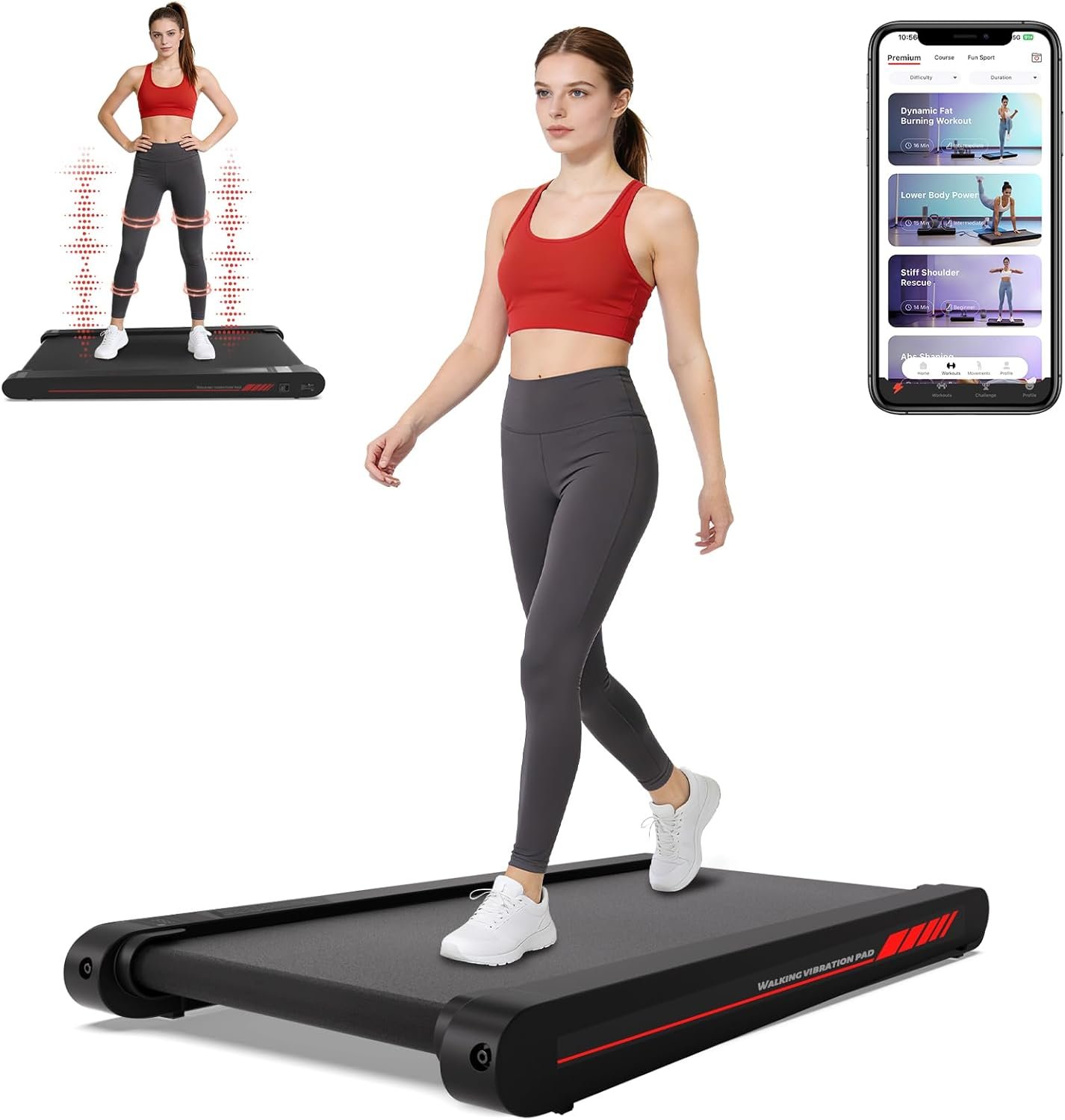 Freepi Walking Pad,Under Desk Vibration Treadmill,3 in 1 Vibration Plate Exercise Machine,Portable Treadmill for Home