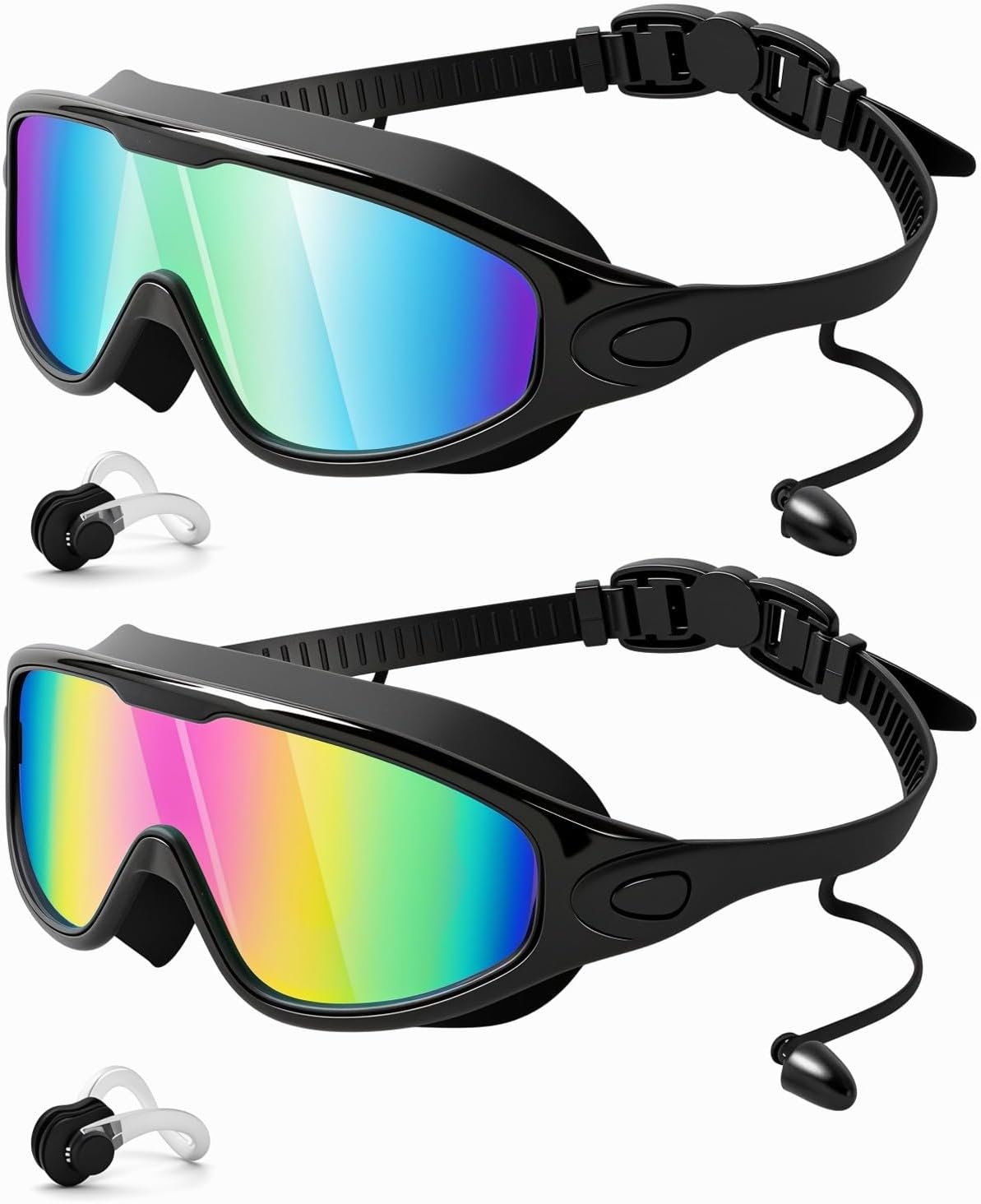 Swim Goggles 2 Pack, Wide View Anti Fog&UV Swimming Goggles for Audlt, No Leaking Swim Glasses for Men Women Kids