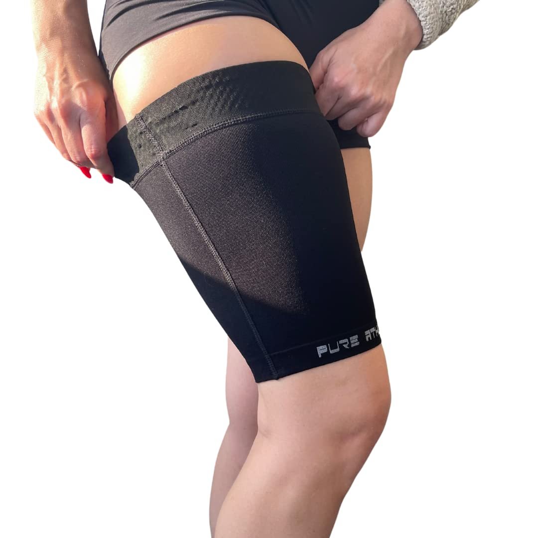 Thigh Compression Sleeve – Hamstring, Quadriceps, Groin Pull and Strains – Running, Basketball, Tennis, Soccer, Sports – Athletic Thigh Support (Single) (1 Sleeve – Midnight Black, XL)